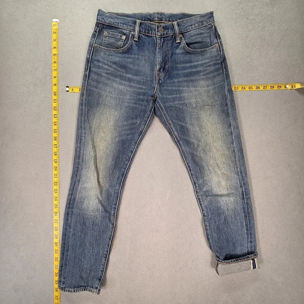 Levis‎ 512 Jeans Mens Selvedge Med Wash Blue Slim Tapered Whiskers Fits 30x28